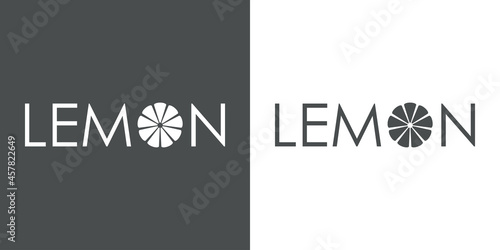 Banner con texto Lemon con letra O como mitad de limón en fondo gris y fondo blanco