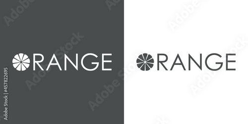 Banner con texto Orange con letra O como mitad de naranja en fondo gris y fondo blanco