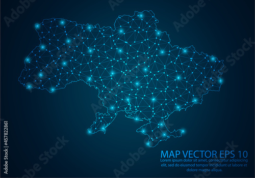 Abstract mash line and point scales on dark background with map of Ukraine.3D mesh polygonal network line, design sphere, dot and structure. Vector illustration eps 10.