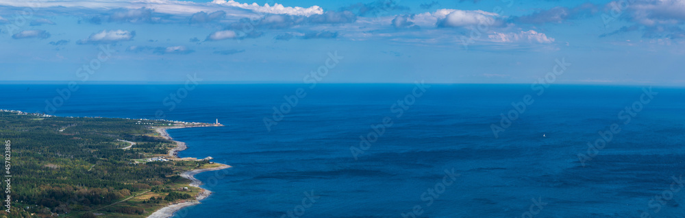 Aerial panoramic view of the Cap-des-Rosiers lighthouse, the tallest in Canada. Aerial panoramic view of the Cap-des-Rosiers lighthouse, the tallest in Canada.