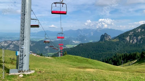 German Alps, Panoramic view of Allgäu Hochalp ropeway ski lift during a hike in the summer close to Pfronten photo