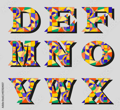 english alphabet in stained glass style on gray background part 2 