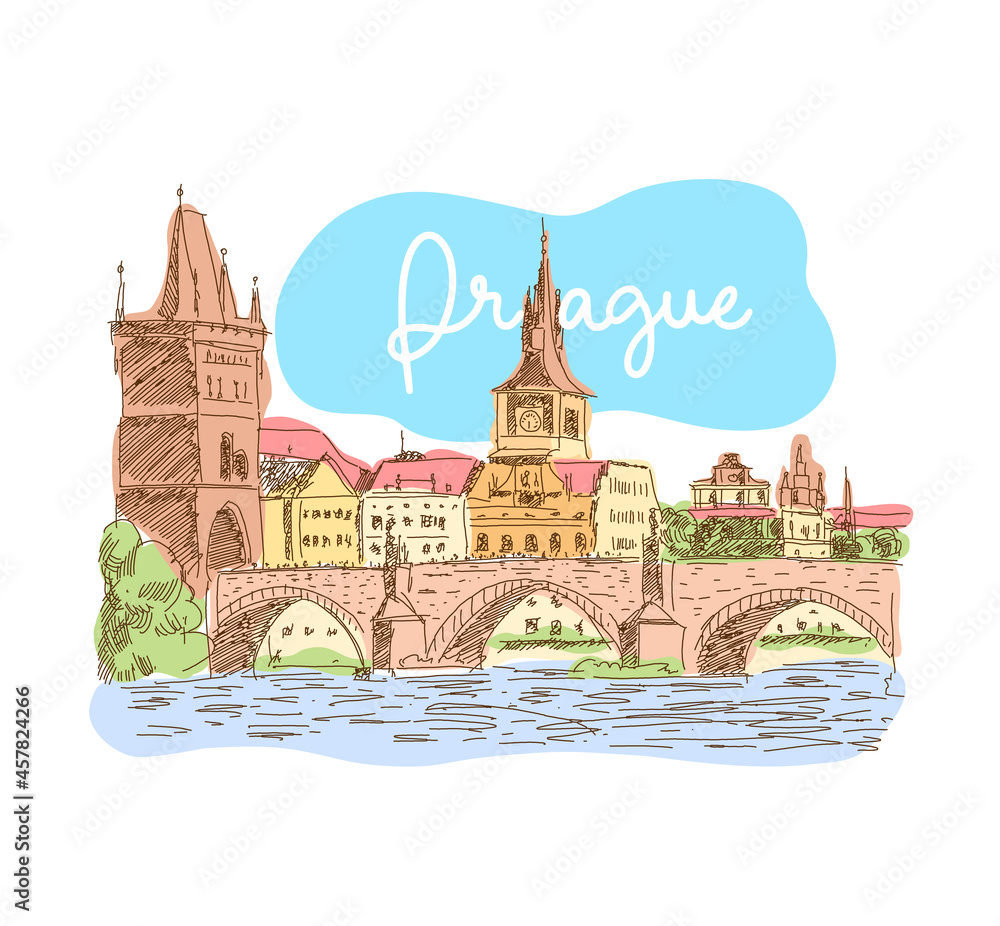 Obraz premium Prague, Czech Republic. Landmark Charles Bridge. Vector illustration