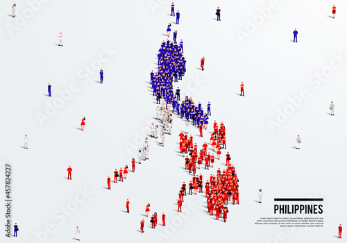 Philippines Map and Flag. A large group of people in the Filipino flag color form to create the map. Vector Illustration.
