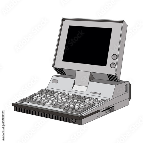 The retro desktop white computer with monitor, keyboard and mouse on the white background in EPS10