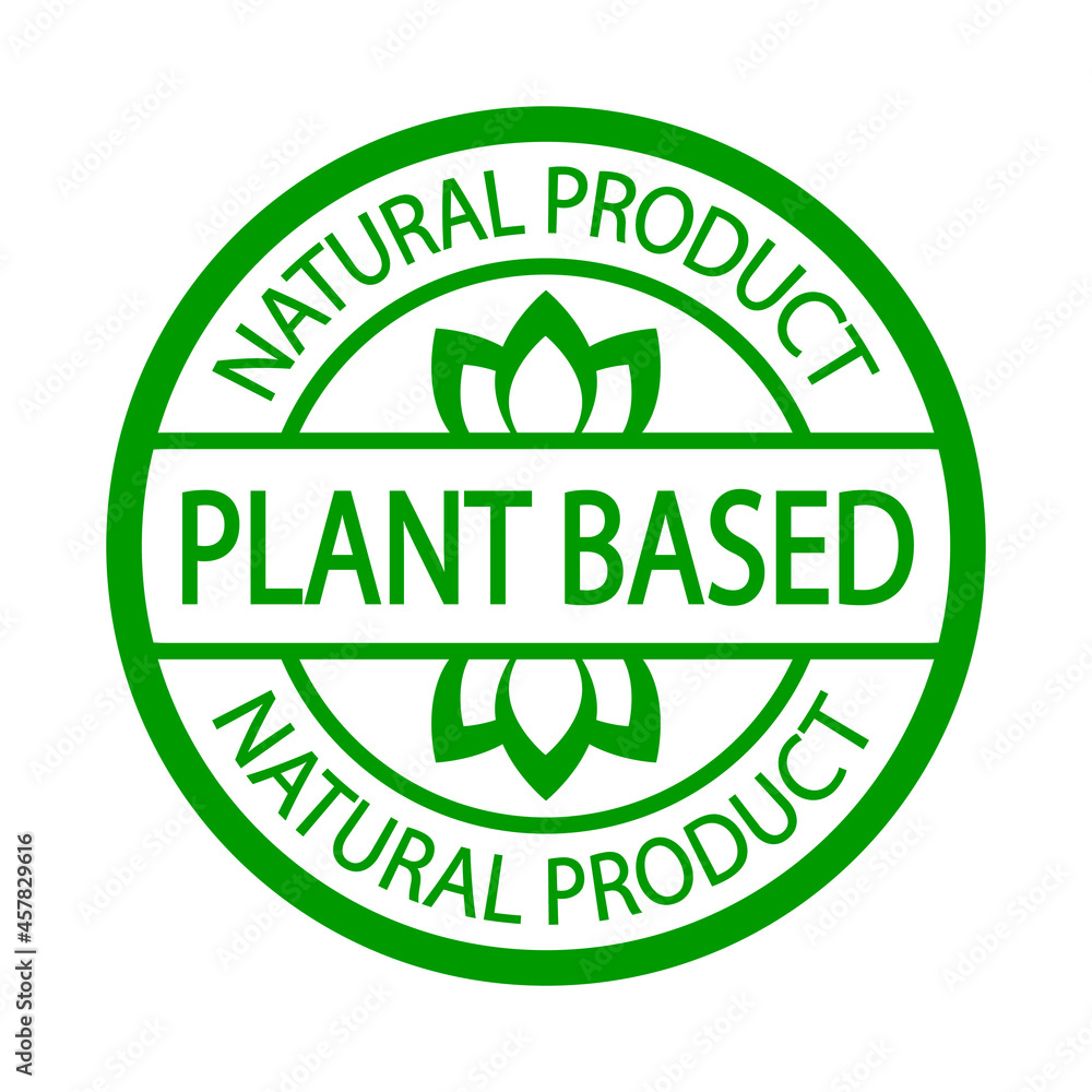 Plant based vegan food product stamp. Logo or icon. Diet. Sticker. Vegeterian. Organic