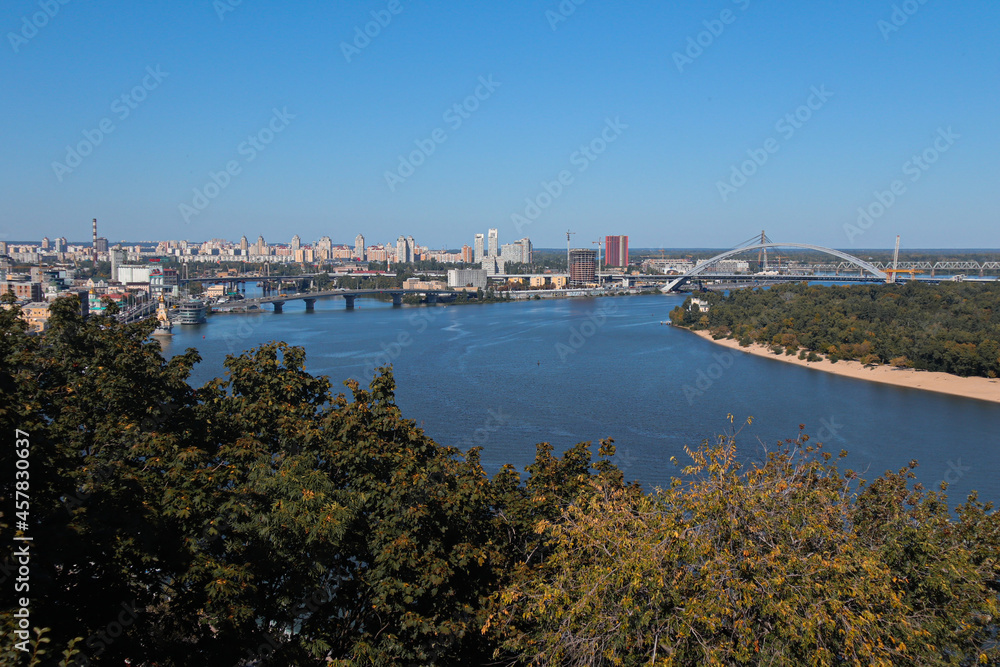 View on dnipro river and a yacht