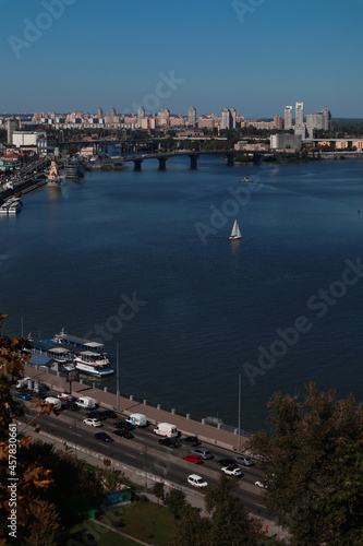 View on dnipro river and a yacht