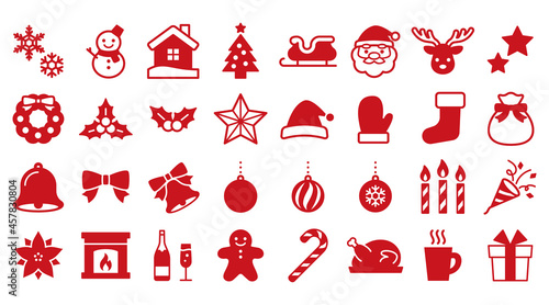 クリスマスのシルエットアイコンセット（赤）　Christmas silhouette icons