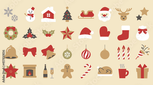 おしゃれなクリスマスアイコンセット　Christmas flat design icons
