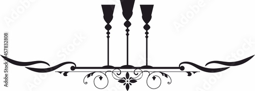 Wine glass, alcoholic icon and logo, simple black graphic silhouette, decorative text break and divider element
