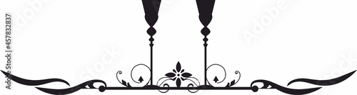 Wine glass, alcoholic icon and logo, simple black graphic silhouette, decorative text break and divider element
