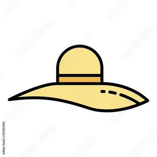 Beach woman hat icon. Outline beach woman hat vector icon color flat isolated