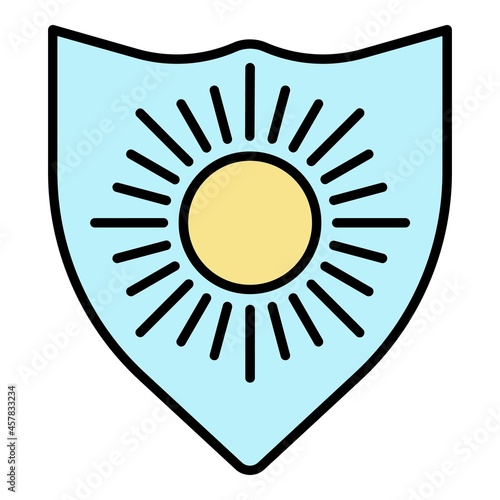 Sun protect shield icon. Outline sun protect shield vector icon color flat isolated