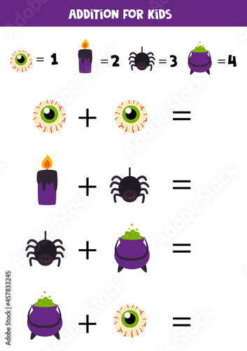 Addition for kids with cute Halloween elements.