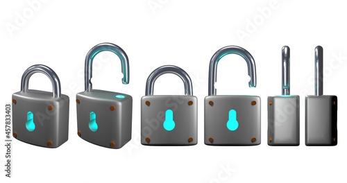 3D illustration of multi-sided padlock on white background isolated