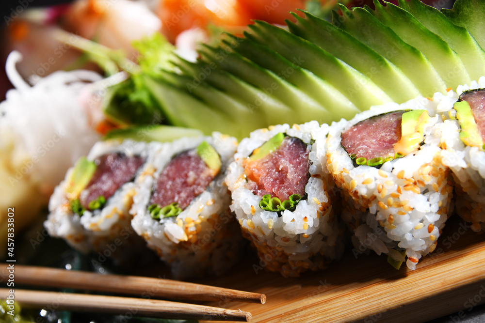 Composition with a variety of sushi rolls Composition with a variety of sushi rolls