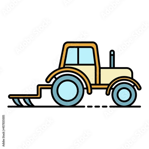 Tractor with plow icon. Outline tractor with plow vector icon color flat isolated