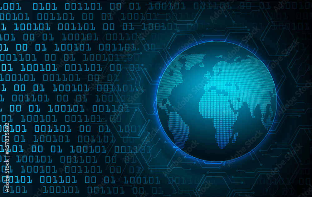 world binary circuit board future technology, blue hud cyber security concept background world binary circuit board future technology, blue hud cyber security concept background
