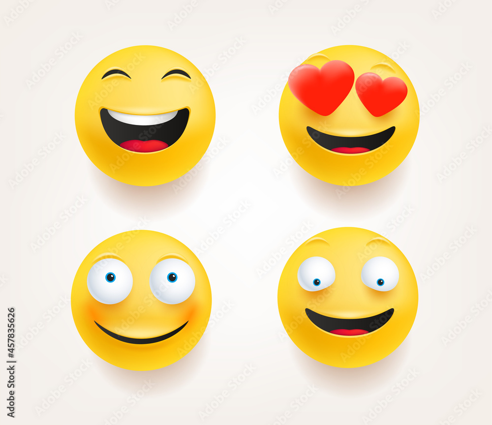 Emoticons in cute 3d style vector set isolated on white Emoticons in cute 3d style vector set isolated on white