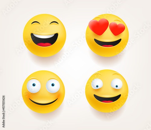 Emoticons in cute 3d style vector set isolated on white