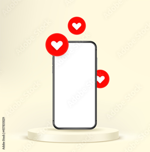 Smartphone mockup with heart pictograms