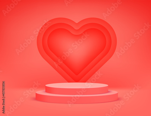 Bright red scene with heart shape. Vector anner with copy space photo
