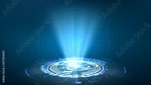 Futuristic circle HUD, GUI, UI interface screen design. Abstract style on blue background. Blank display, stage or podium for show product in futuristic cyberpunk style.Technology demonstration