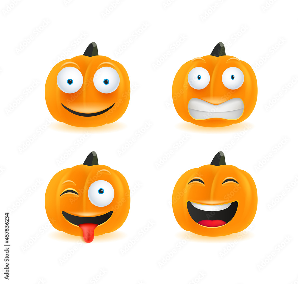 Pumpkin emojis vector set isolated on white background