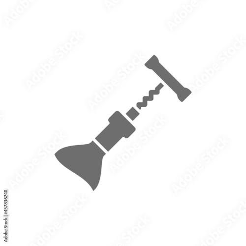 Vector bottle open with corkscrew grey icon.