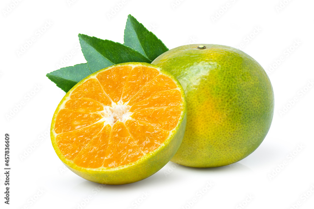 orange with leaf isolated on white. orange with leaf isolated on white.