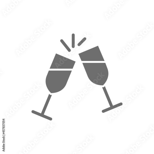 Two glasses clink grey icon. Isolated on white background