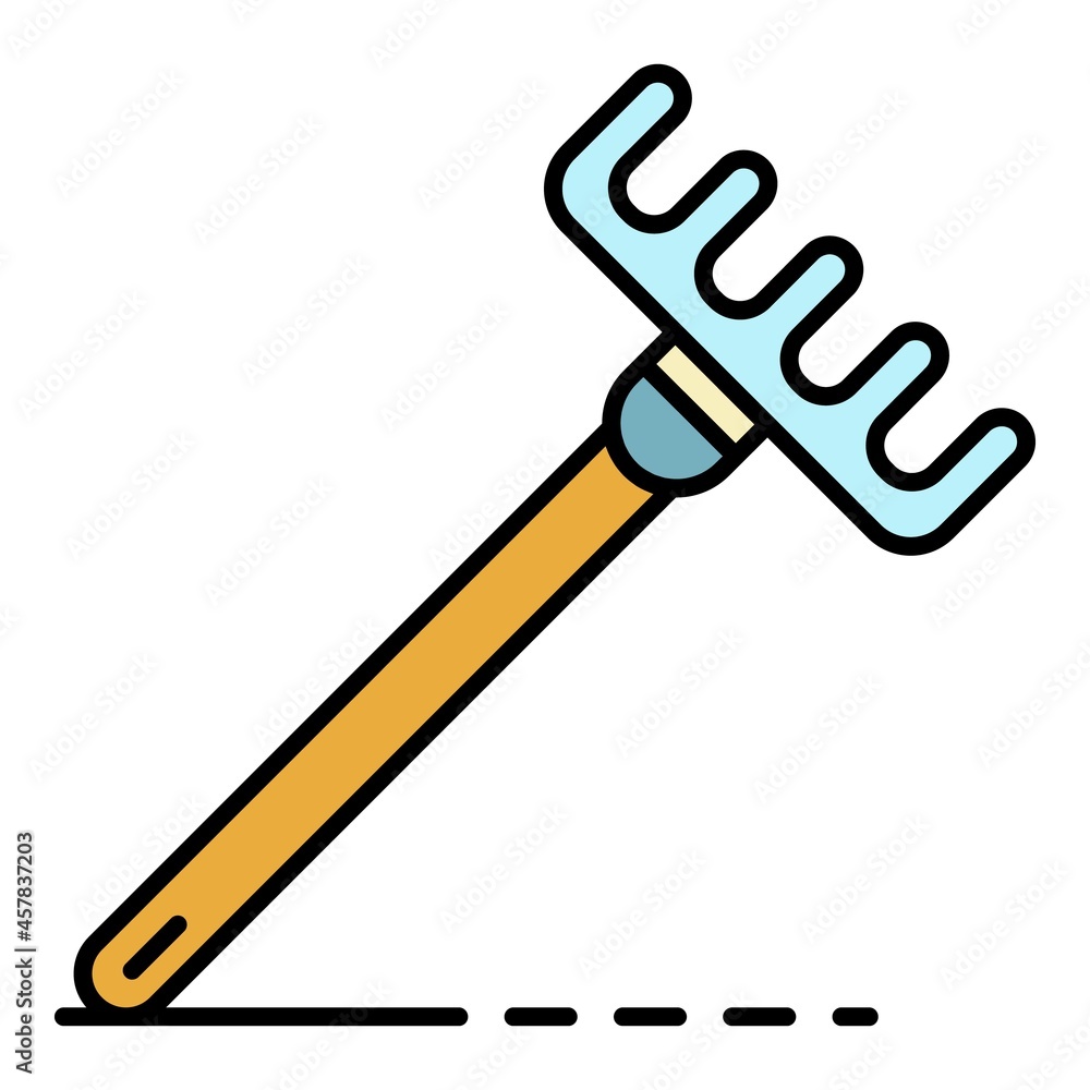 Garden rake icon. Outline garden rake vector icon color flat isolated Garden rake icon. Outline garden rake vector icon color flat isolated