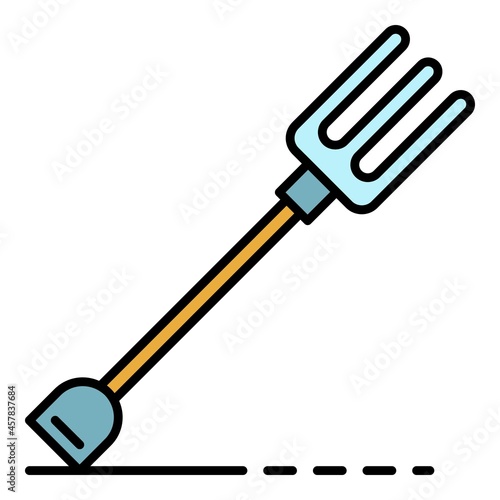 Garden fork icon. Outline garden fork vector icon color flat isolated