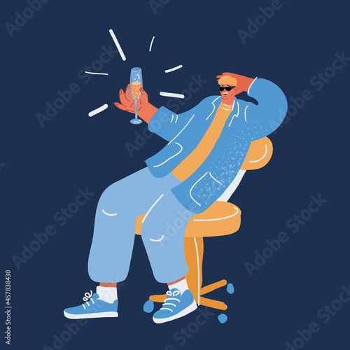 Vector illustration of office worker in pose in celebration over dark backround.