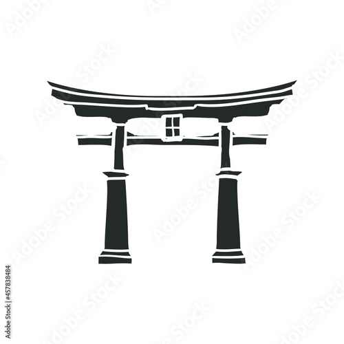 Japanese Arch Icon Silhouette Illustration. Japan Building Vector Graphic Pictogram Symbol Clip Art. Doodle Sketch Black Sign.