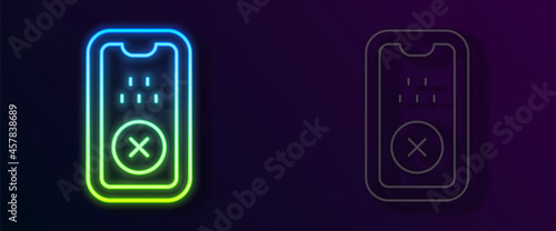 Glowing neon line Taxi mobile app icon isolated on black background. Mobile application taxi. Vector
