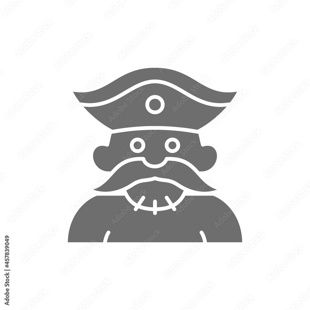 Naklejka premium Sailor, pirate, robber grey icon. Isolated on white background