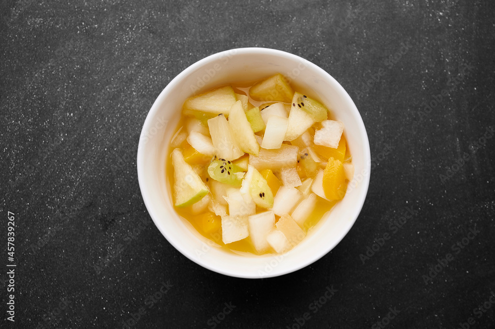 Bowl of fruit salad viewed from above Bowl of fruit salad viewed from above