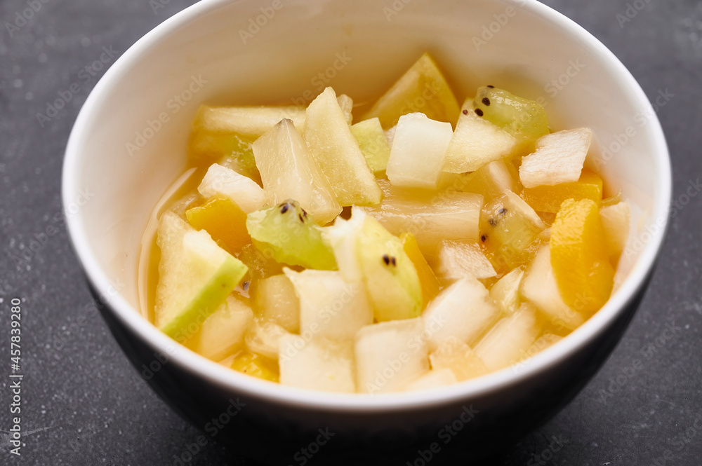Bowl of fruit salad viewed from above Bowl of fruit salad viewed from above