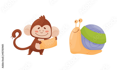 Cute Animals Holding Blank Sign Board Vector Set