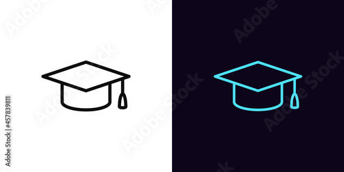 Outline academic hat icon, with editable stroke. Linear mortarboard sign, education pictogram photo