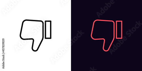 Outline thumb down icon, with editable stroke. Linear dislike sign, disapprove pictogram