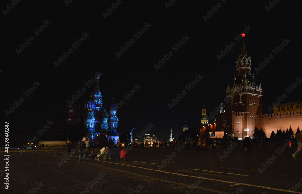 Moscow, red Square with illumination at night. background for the design.