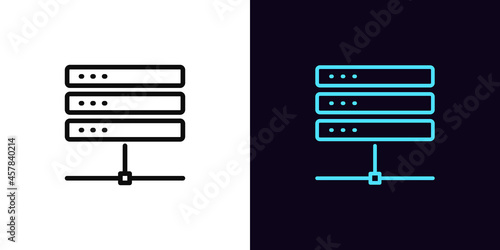 Outline server icon, with editable stroke. Linear database sign, datacenter pictogram