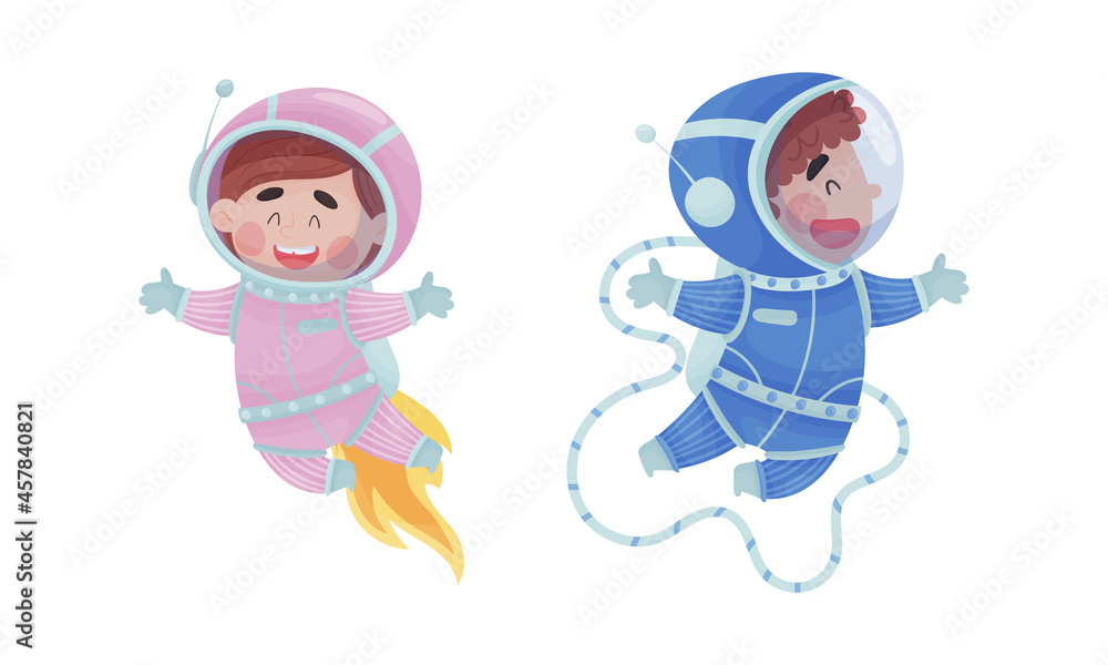 Little Kid Astronaut Wearing Spacesuit Exploring the Moon Vector Set Little Kid Astronaut Wearing Spacesuit Exploring the Moon Vector Set