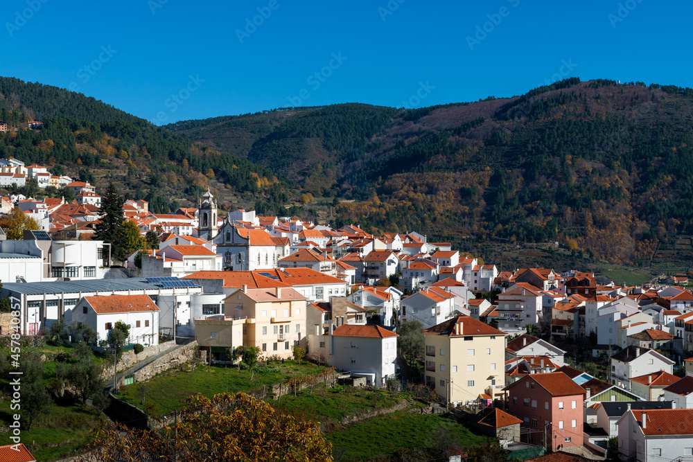 View of the village of Manteigas, at the Serra da Estrela Natural Park, in Portugal.