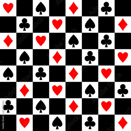 Chess board and playing cards seamless pattern.Vector.