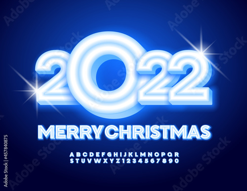 Vector bright Greeting Card Merry Christmas 2022! Soft light Font. Artistic Alphabet Letters and Numbers