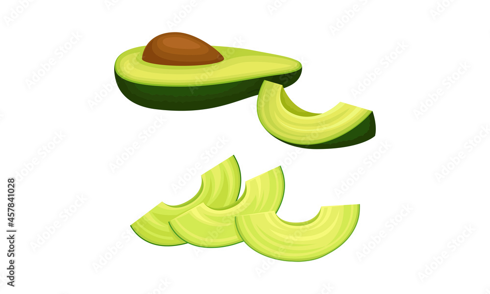 Fototapeta premium Avocado or Alligator Pear as Large Edible Berry with Seed Vector Set